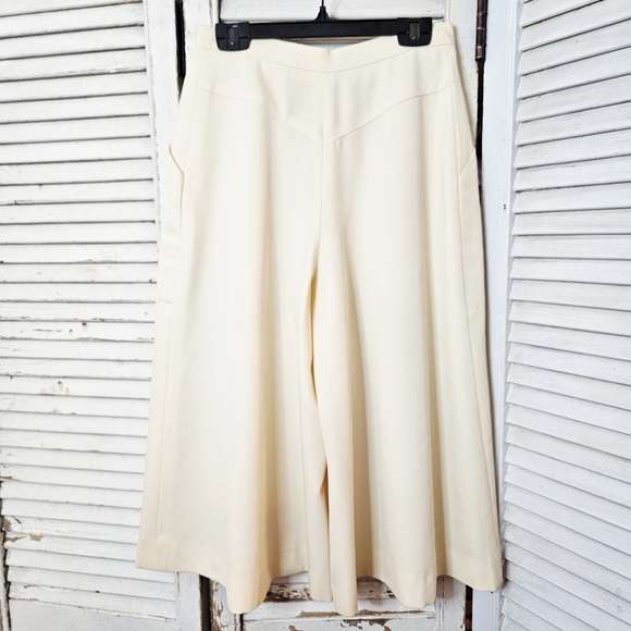 Vintage 70s Cream White Fine Wool Twill Culottes Made In France XS - Picture 8 of 15
